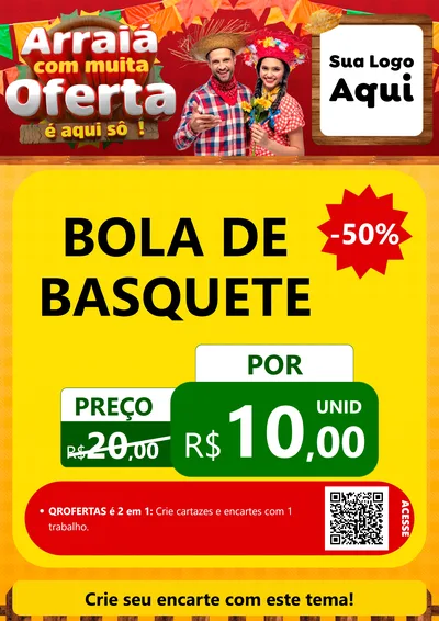 Modelo de Cartaz para Cartaz A4 Vertical com o tema Arraiá Com Muita Oferta - É Aqui Sô! para Artigos Esportivos