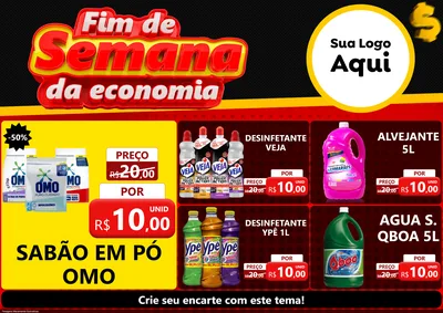 Modelo de Encarte para Encarte A4 Horizontal com o tema Fim de Semana da Economia para Produtos de Limpeza
