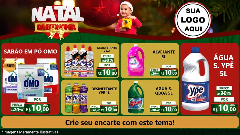Modelo de TV para TV Horizontal com o tema Natal da Economia para Produtos de Limpeza