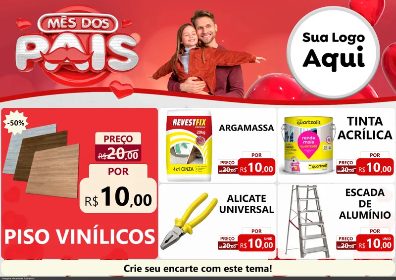 Modelo de Encarte para Encarte A4 Horizontal com o tema Mês dos Pais para Material para Construção
