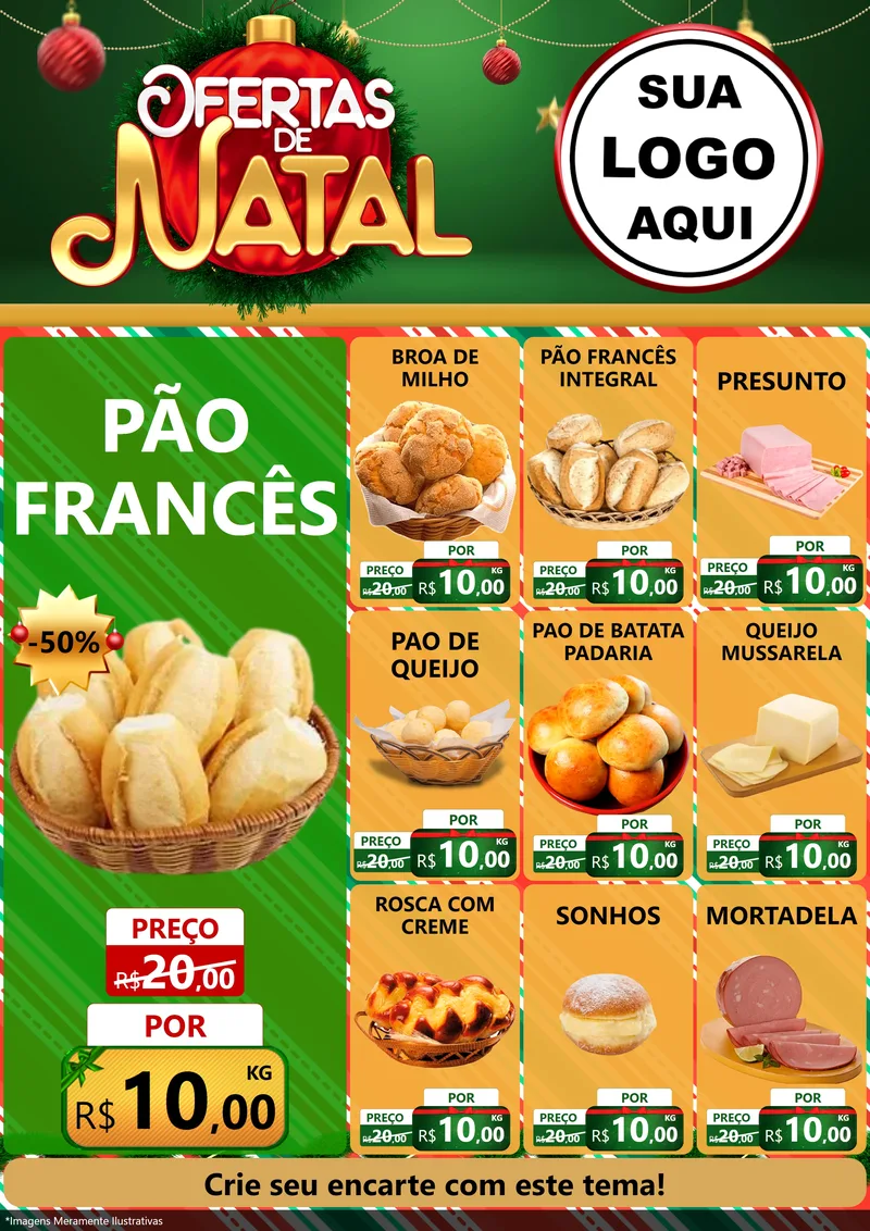 Modelo de Encarte para Encarte A4 Vertical com o tema Ofertas de Natal para Padaria