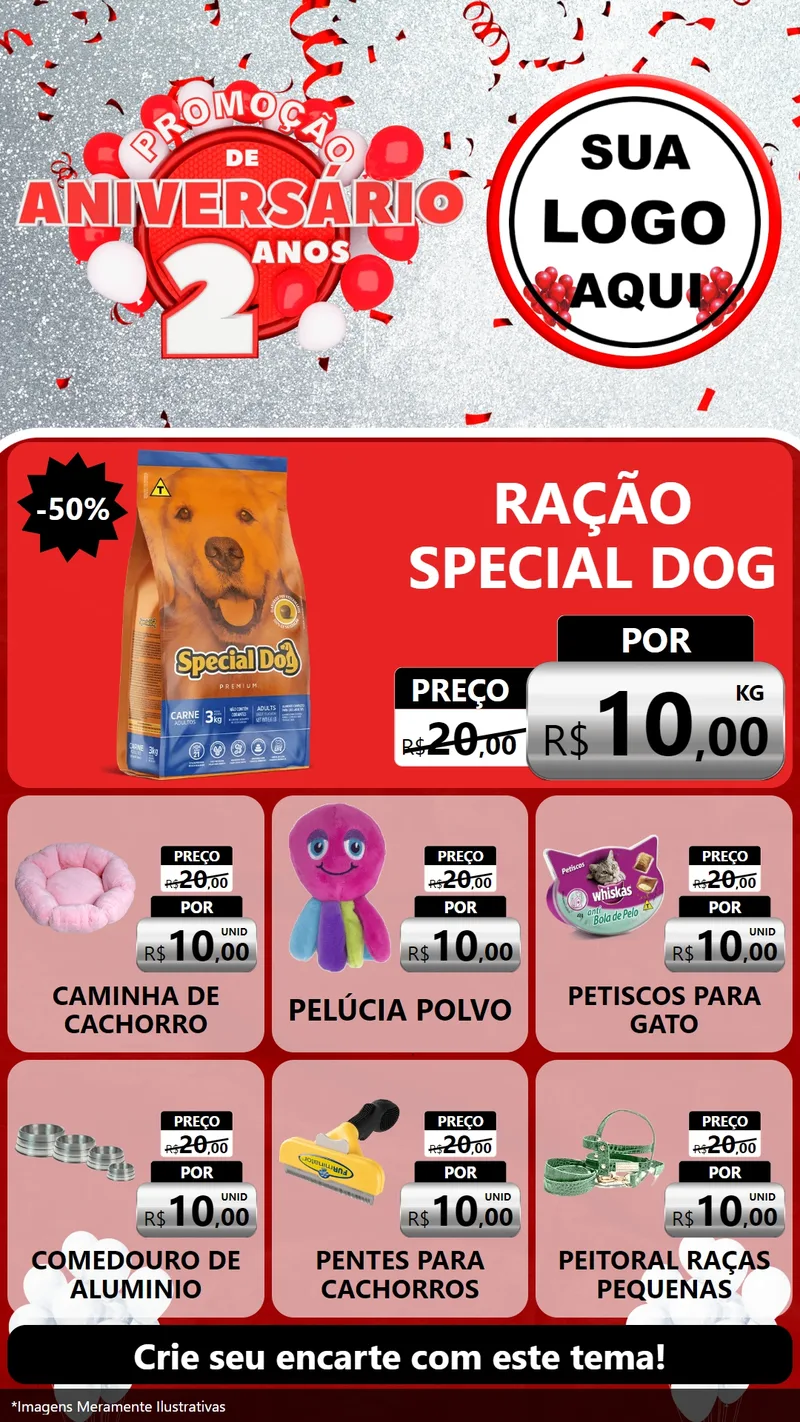 Modelo de Rede Social para Stories com o tema Promoção de Aniversário - 2 Anos para Pet Shop