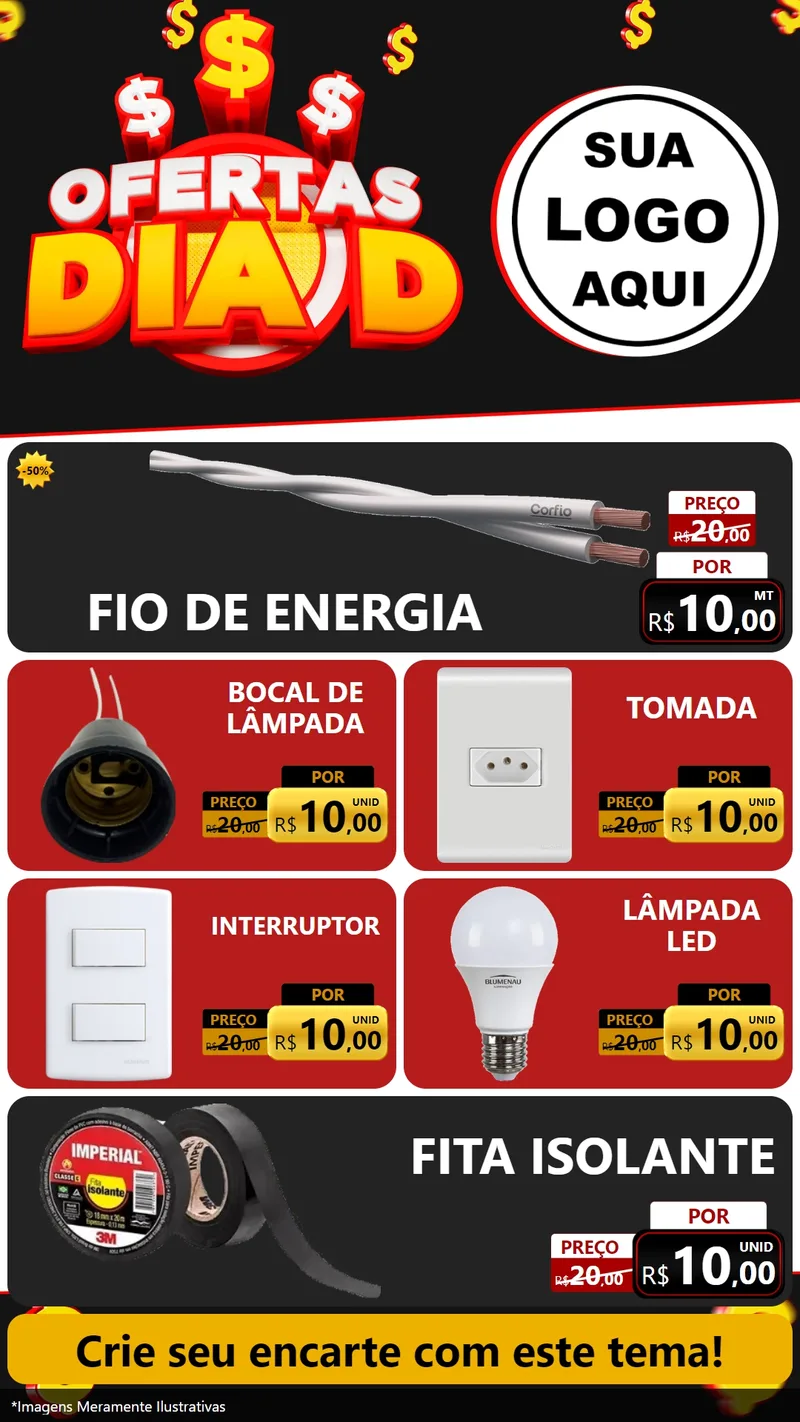 Modelo de TV para TV Vertical com o tema Ofertas Dia D para Materiais Elétricos