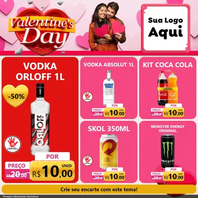 Modelo de Rede Social para Feed Facebook com o tema Valentine's Day para Distribuidora de bebidas