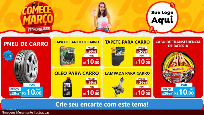Modelo de TV para TV Horizontal com o tema Comece Março Economizando para Auto peças