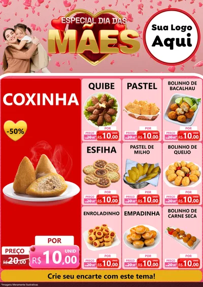 Modelo de Encarte para Encarte A4 Vertical com o tema Especial Dia Das Mães para Salgadaria
