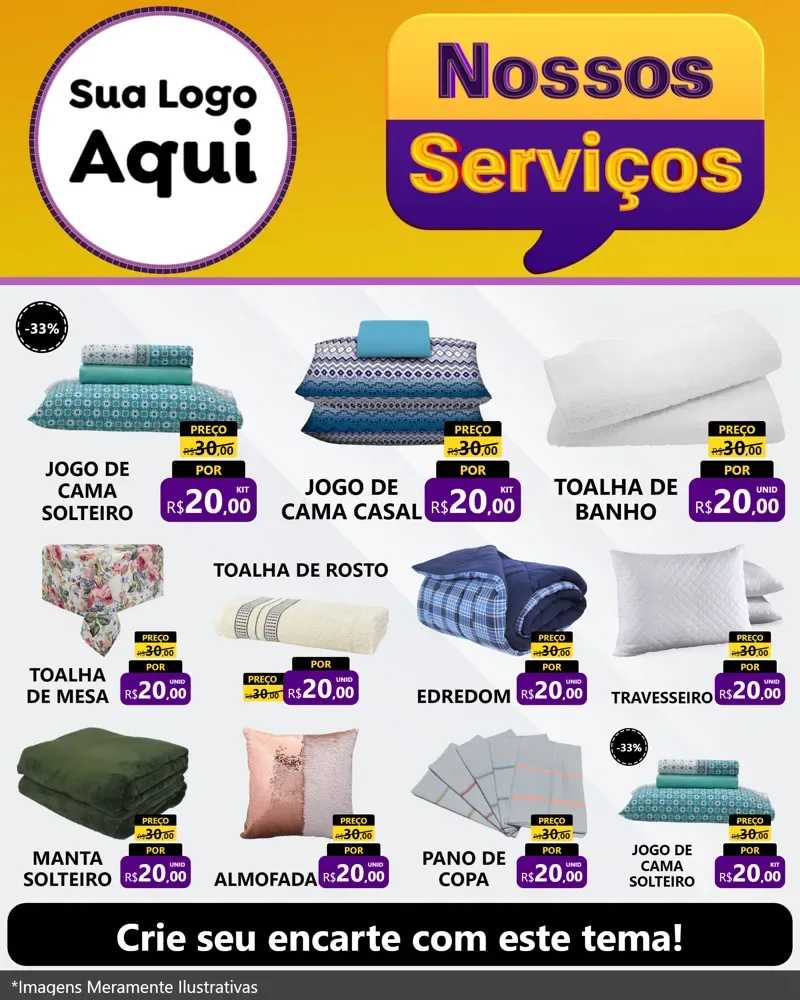 Modelo de Rede Social para Feed Instagram com o tema Nossos Serviços para Cama, Mesa e Banho