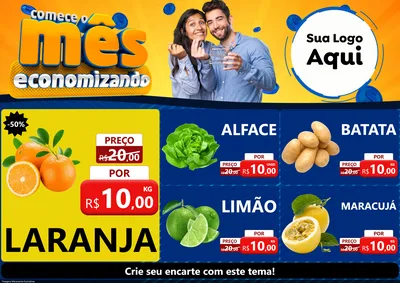 Modelo de Encarte para Encarte A4 Horizontal com o tema Comece O Mês Economizando para Hortifrúti