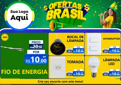 Modelo de Encarte para Encarte A4 Horizontal com o tema Ofertas Semana do Brasil para Materiais Elétricos