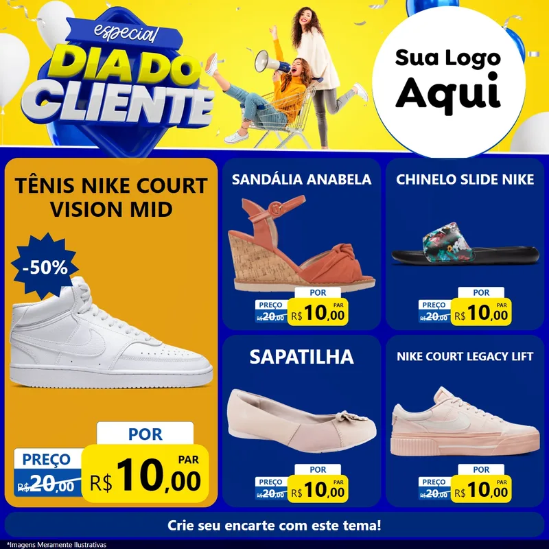 Modelo de Rede Social para Feed Facebook com o tema Especial Dia do Cliente para Calçados
