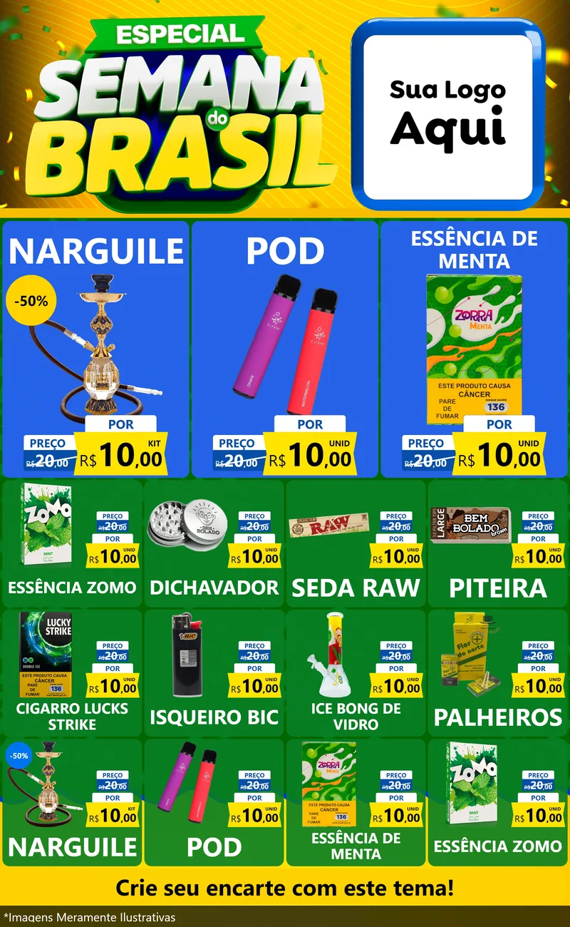 Modelo de Encarte para Encarte Grande com o tema Especial Semana do Brasil para Tabacaria