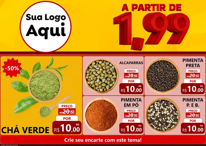 Modelo de Encarte para Encarte A4 Horizontal com o tema A Partir de Um e Noventa e Nove - 1,99 para Produtos Naturais