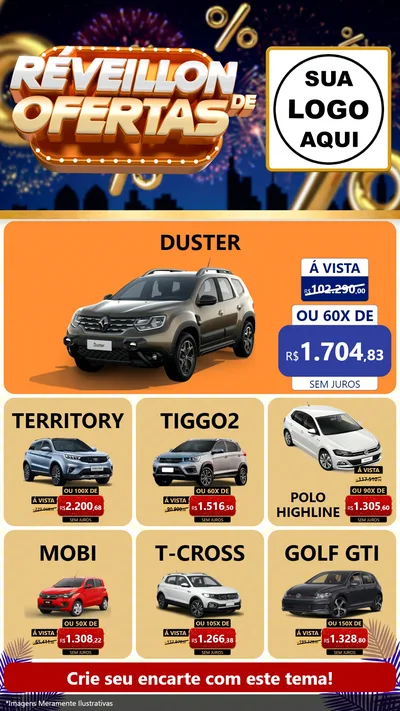 Modelo de Rede Social para Stories com o tema Réveillon de Ofertas para Concessionaria de Carros