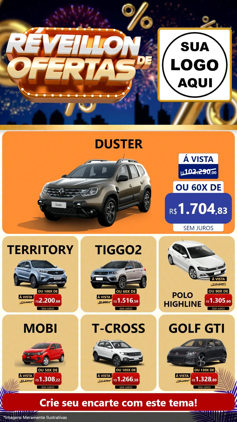 Modelo de Rede Social para Stories com o tema Réveillon de Ofertas para Concessionaria de Carros