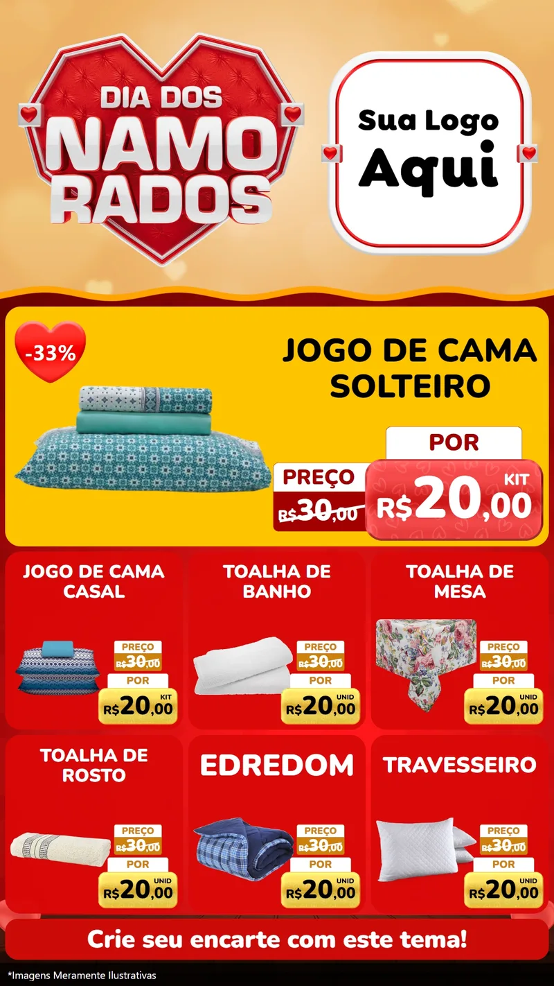 Modelo de Rede Social para Stories com o tema Dia dos Namorados para Cama, Mesa e Banho