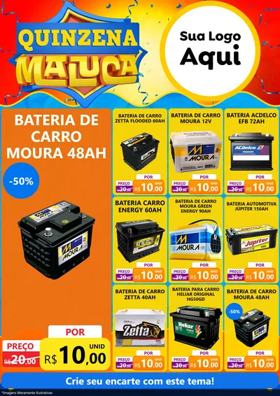 Modelo de Encarte para Encarte A4 Vertical com o tema Quinzena Maluca para Baterias Elétricas