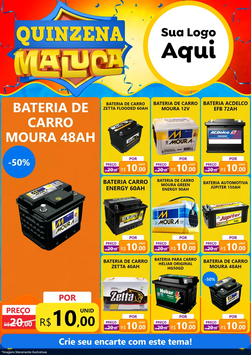 Modelo de Encarte para Encarte A4 Vertical com o tema Quinzena Maluca para Baterias Elétricas