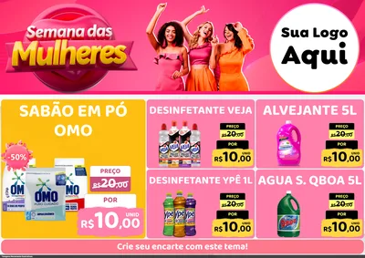 Modelo de Encarte para Encarte A4 Horizontal com o tema Semana das Mulheres para Produtos de Limpeza