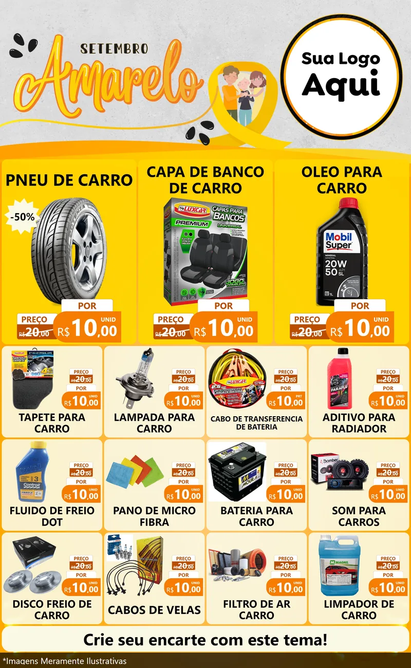 Modelo de Encarte para Encarte Grande com o tema Setembro Amarelo para Auto peças