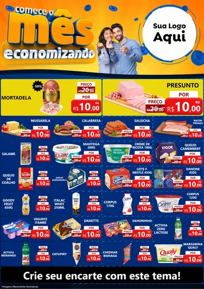 Modelo de Encarte para Encarte A4 Vertical com o tema Comece O Mês Economizando para Frios e Laticínios