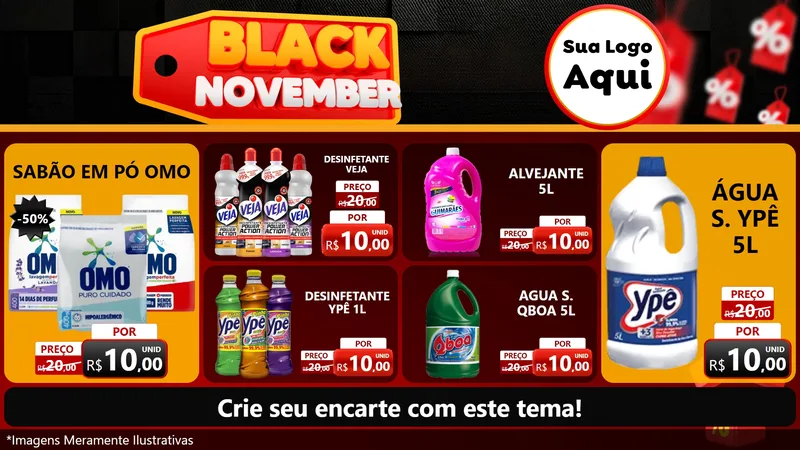 Modelo de TV para TV Horizontal com o tema Black November para Produtos de Limpeza