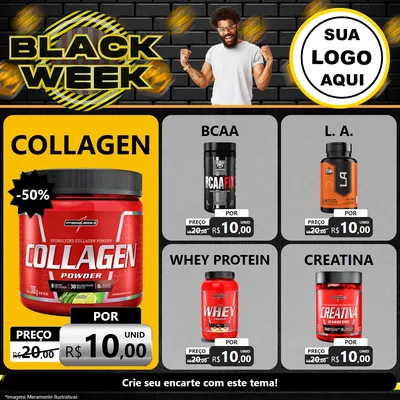 Modelo de Rede Social para Feed Facebook com o tema Black Week para Suplementos alimentares