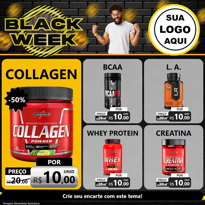 Modelo de Rede Social para Feed Facebook com o tema Black Week para Suplementos alimentares