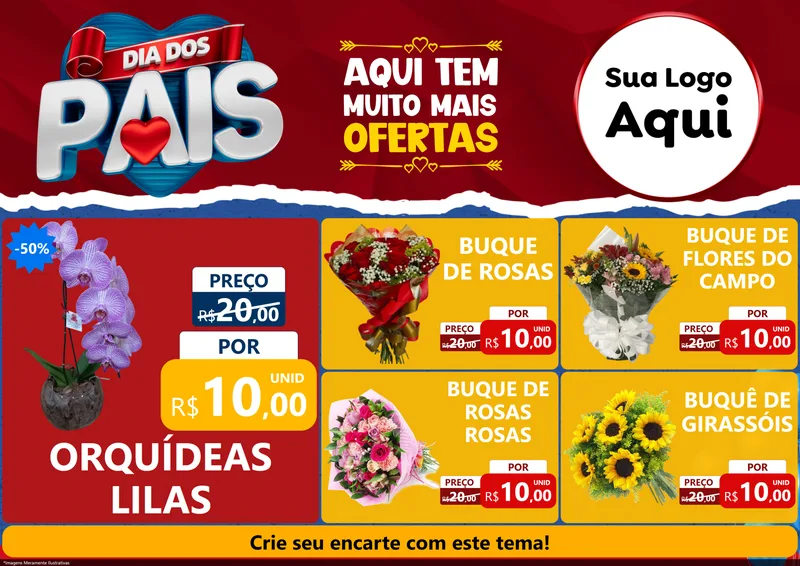 Modelo de Encarte para Encarte A4 Horizontal com o tema Dia dos Pais para Floricultura e jardim