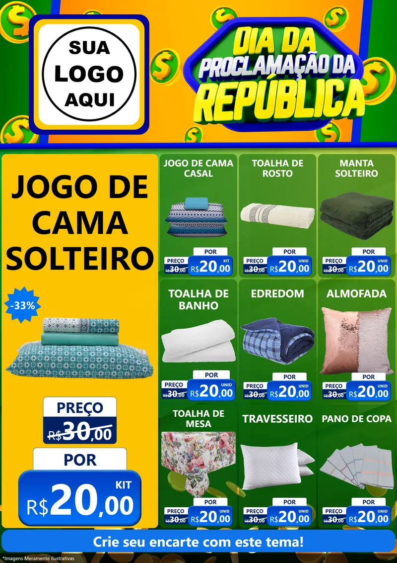 Modelo de Encarte para Encarte A4 Vertical com o tema Dia Da Proclamação da República para Cama, Mesa e Banho
