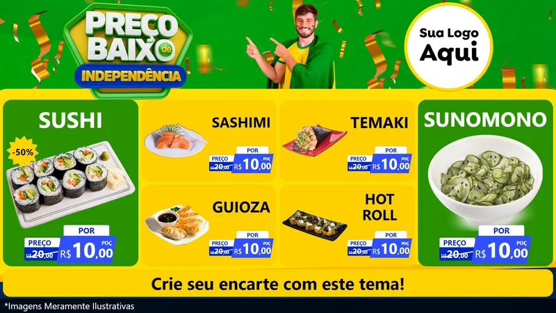 Modelo de TV para TV Horizontal com o tema Preço Baixo de Independência para Comida japonesa