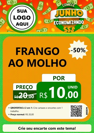 Modelo de Cartaz para Cartaz A4 Vertical com o tema Comece Junho Economizando para Restaurante