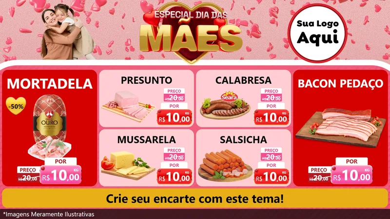 Modelo de TV para TV Horizontal com o tema Especial Dia Das Mães para Frios e Laticínios