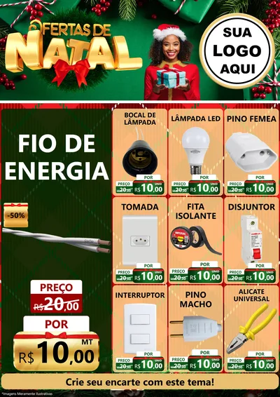 Modelo de Encarte para Encarte A4 Vertical com o tema Ofertas de Natal para Materiais Elétricos