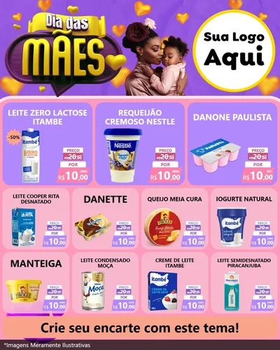 Modelo de Rede Social para Feed Instagram com o tema Dia das Mães para Frios e Laticínios