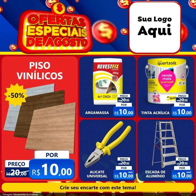 Modelo de Rede Social para Feed Facebook com o tema Ofertas Especiais de Agosto para Material para Construção