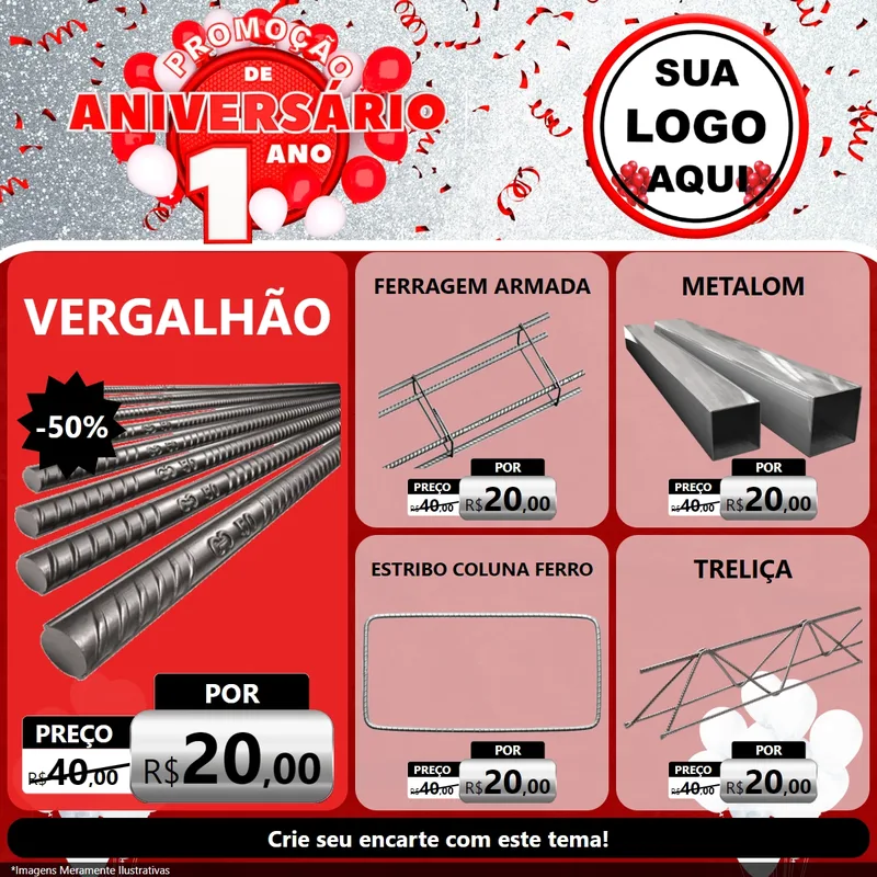 Modelo de Rede Social para Feed Facebook com o tema Promoção de Aniversário - 1 Ano para Ferragens