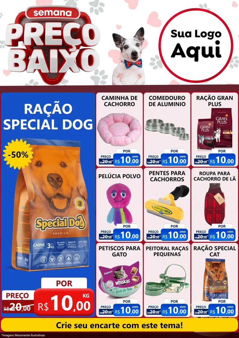 Modelo de Encarte para Encarte A4 Vertical com o tema Semana Preço Baixo - Pet Shop para Pet Shop