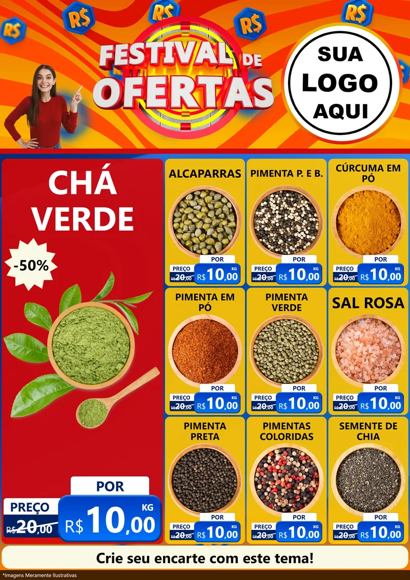 Modelo de Encarte para Encarte A4 Vertical com o tema Festival de Ofertas para Produtos Naturais