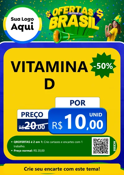 Modelo de Cartaz para Cartaz A4 Vertical com o tema Ofertas Semana do Brasil para Farmácia