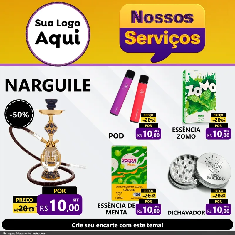 Modelo de Rede Social para Feed Facebook com o tema Nossos Serviços para Tabacaria