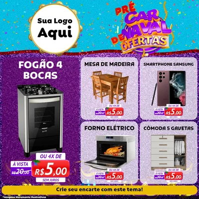 Modelo de Rede Social para Feed Facebook com o tema Pré Carnaval de Ofertas para Móveis e Eletro
