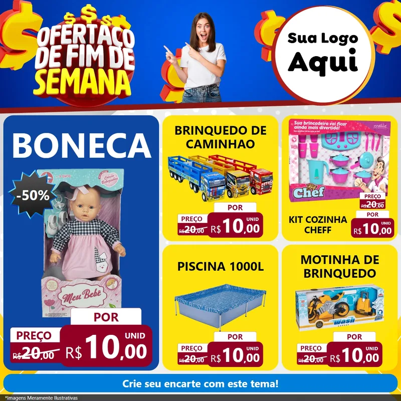 Modelo de Rede Social para Feed Facebook com o tema Ofertaço de Fim de Semana para Brinquedos