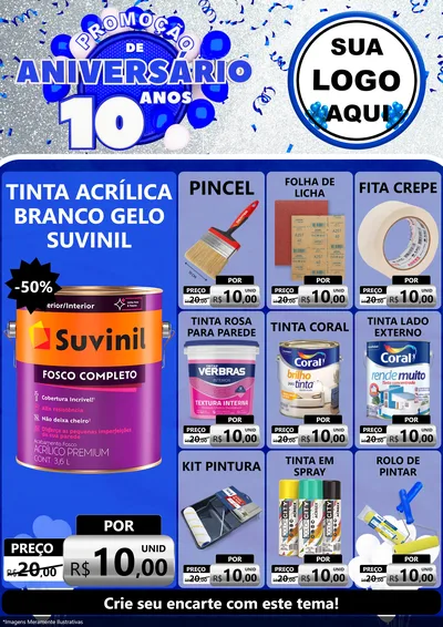 Modelo de Encarte para Encarte A4 Vertical com o tema Promoção de Aniversário - 10 Anos para Tintas e Ferramentas