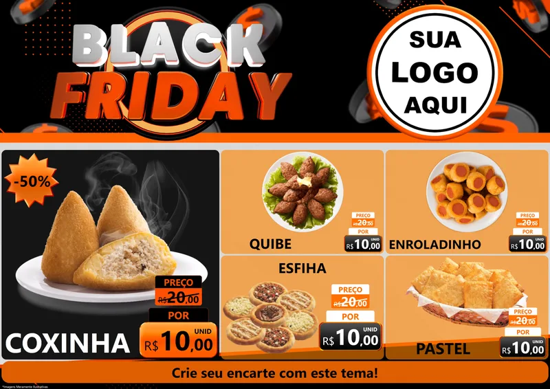 Modelo de Encarte para Encarte A4 Horizontal com o tema Black Friday para Salgadaria