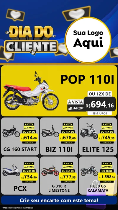 Modelo de Rede Social para Stories com o tema Dia Do Cliente para Concessionaria de Motos