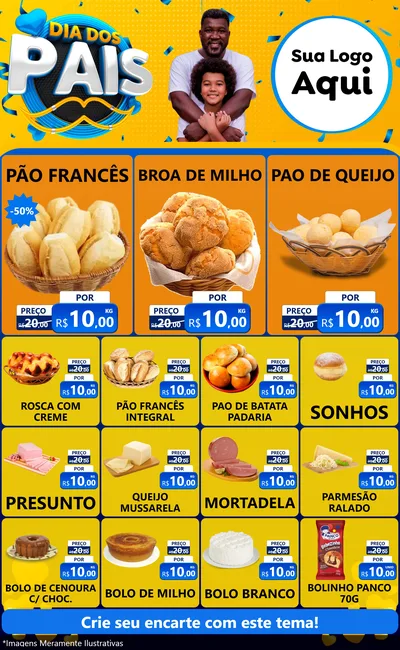 Modelo de Encarte para Encarte Grande com o tema Dia dos Pais para Padaria