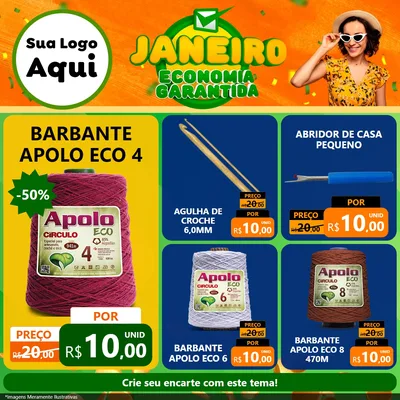 Modelo de Rede Social para Feed Facebook com o tema Janeiro - Economia Garantida para Armarinho e Aviamentos