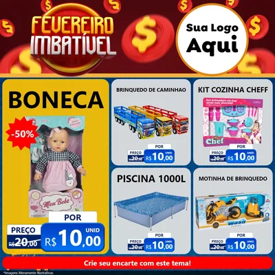 Modelo de Rede Social para Feed Facebook com o tema Fevereiro Imbatível para Brinquedos