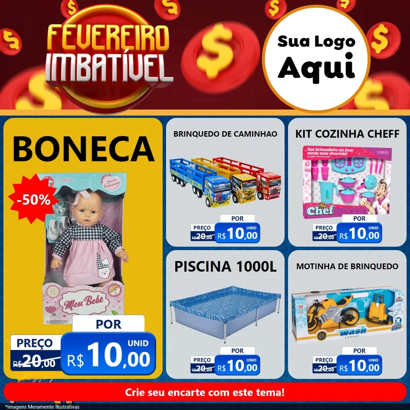 Modelo de Rede Social para Feed Facebook com o tema Fevereiro Imbatível para Brinquedos