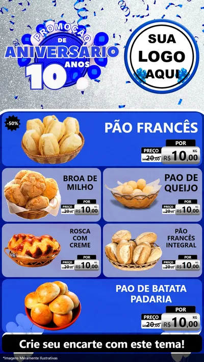 Modelo de TV para TV Vertical com o tema Promoção de Aniversário - 10 Anos para Padaria